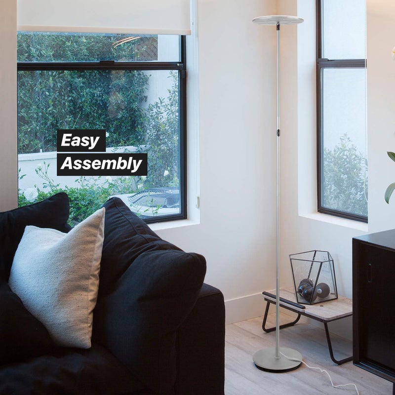 Brightech Sky Flux Dimmable LED Floor Lamp â€“ Super Bright Floor Lamp with 3 Light Modes for Living Room, Office â€“ Torchiere Standing Touch-Lamp, Tall Torch Lamp for Bedroom & Reading - Silver - Image 4